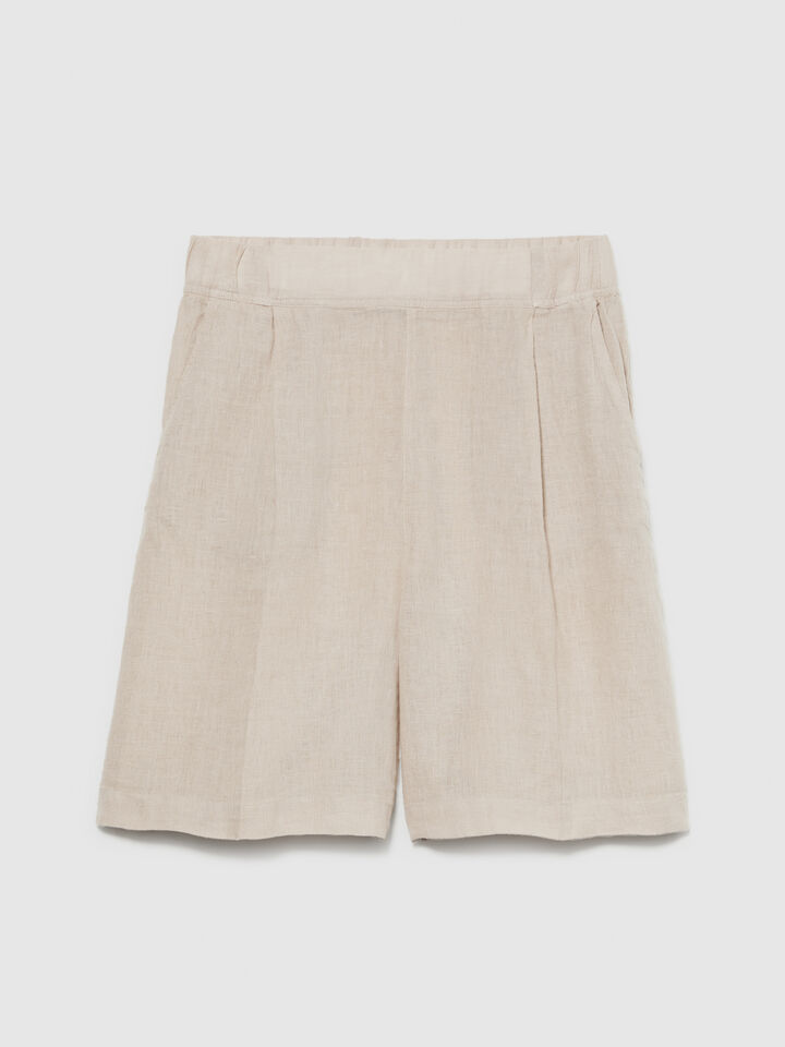 100% linen bermudas - women's shorts - Beige | Sisley image number 6